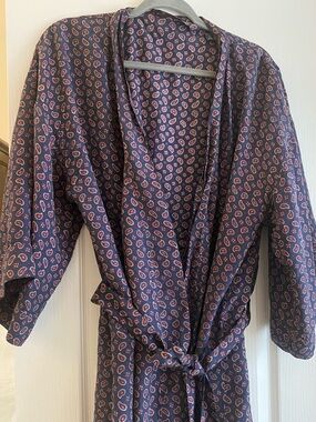 Navy Paisley Women's Robe - Lightweight Wrap Kimono 100%Silk